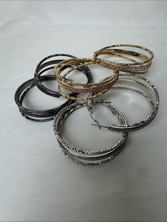 Jewelry - Bundle of Sparkly Multi-Tone Hoop Earrings in Gold, Silver, and Black